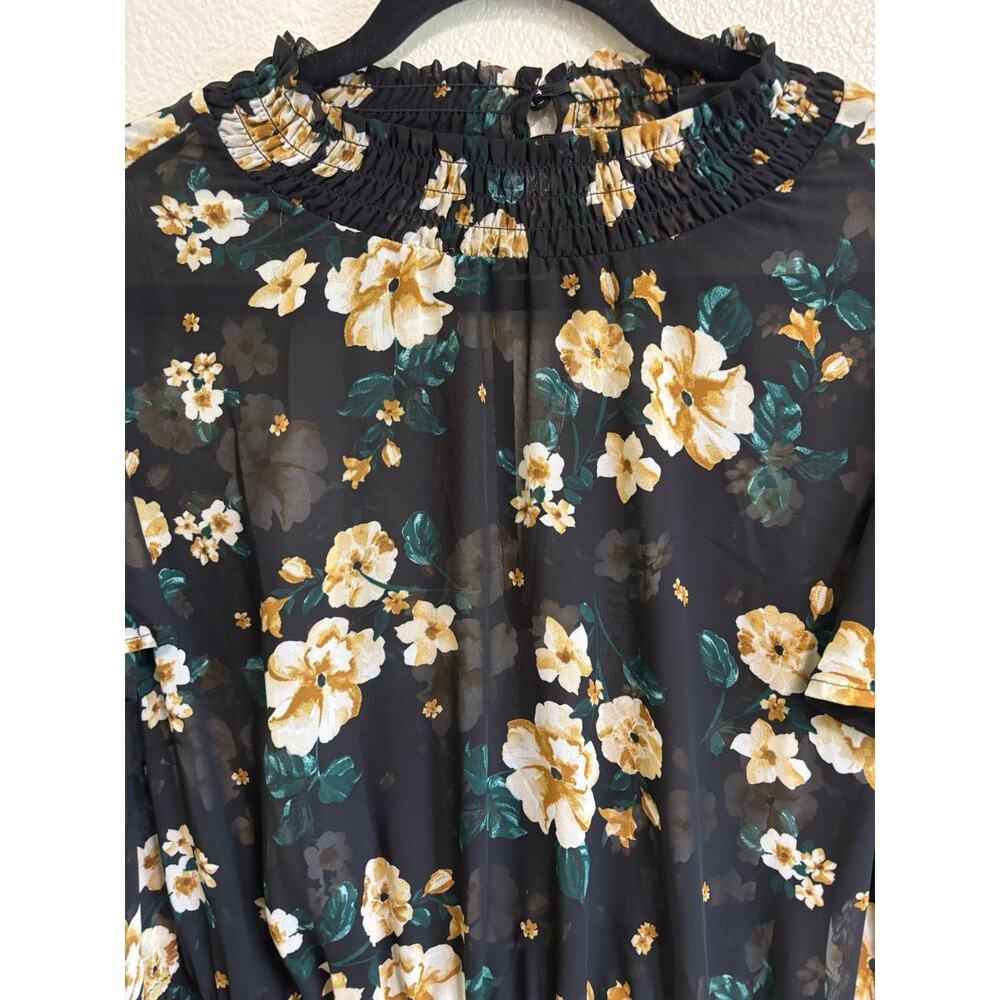 Torrid Black Floral Chiffon Overlay Mini Dress Smocked Neck Cottagecore Size 1X - Picture 4 of 8